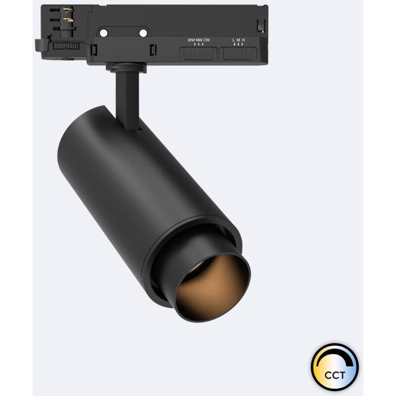 foto del prodotto faretto led fasano nero 30w cilindro regolabile cct per binario trifase 2700k 3200k 4000k selezionabile