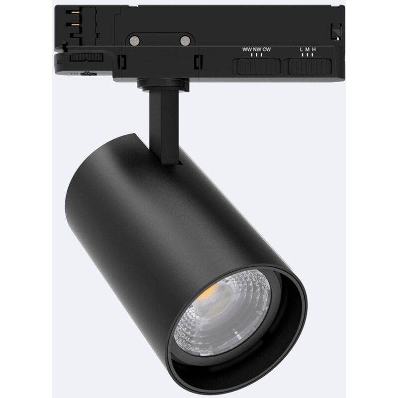 foto del prodotto faretto led fasano nero 40w regolabile per binario trifase bianco caldo 2700k