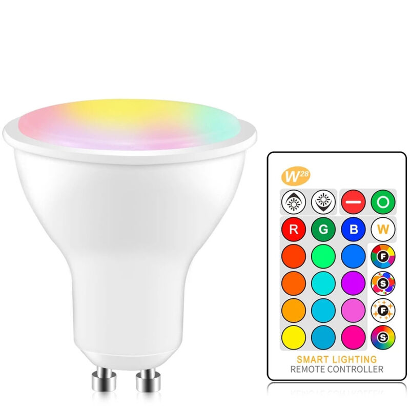 foto del prodotto faretto led gu10 rgb a cambio colore, lampadine led rgbw dimmerabili con telecomando ir, faretti led bianco caldo 2700k 6500k confezione da 4 