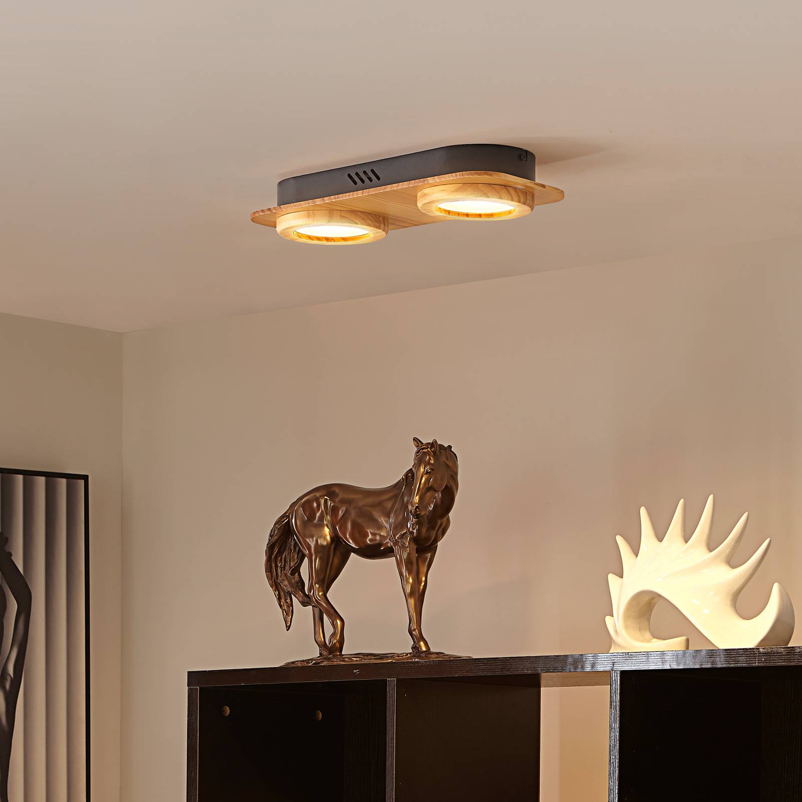 foto del prodotto faretto led lindby joren, legno, 38 x 16 cm, a 2 luci, 3.000 k