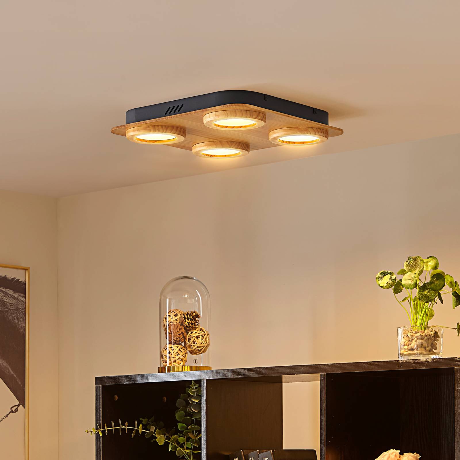 foto del prodotto faretto led lindby joren, legno, 38 x 38 cm, a 4 luci, 3.000 k