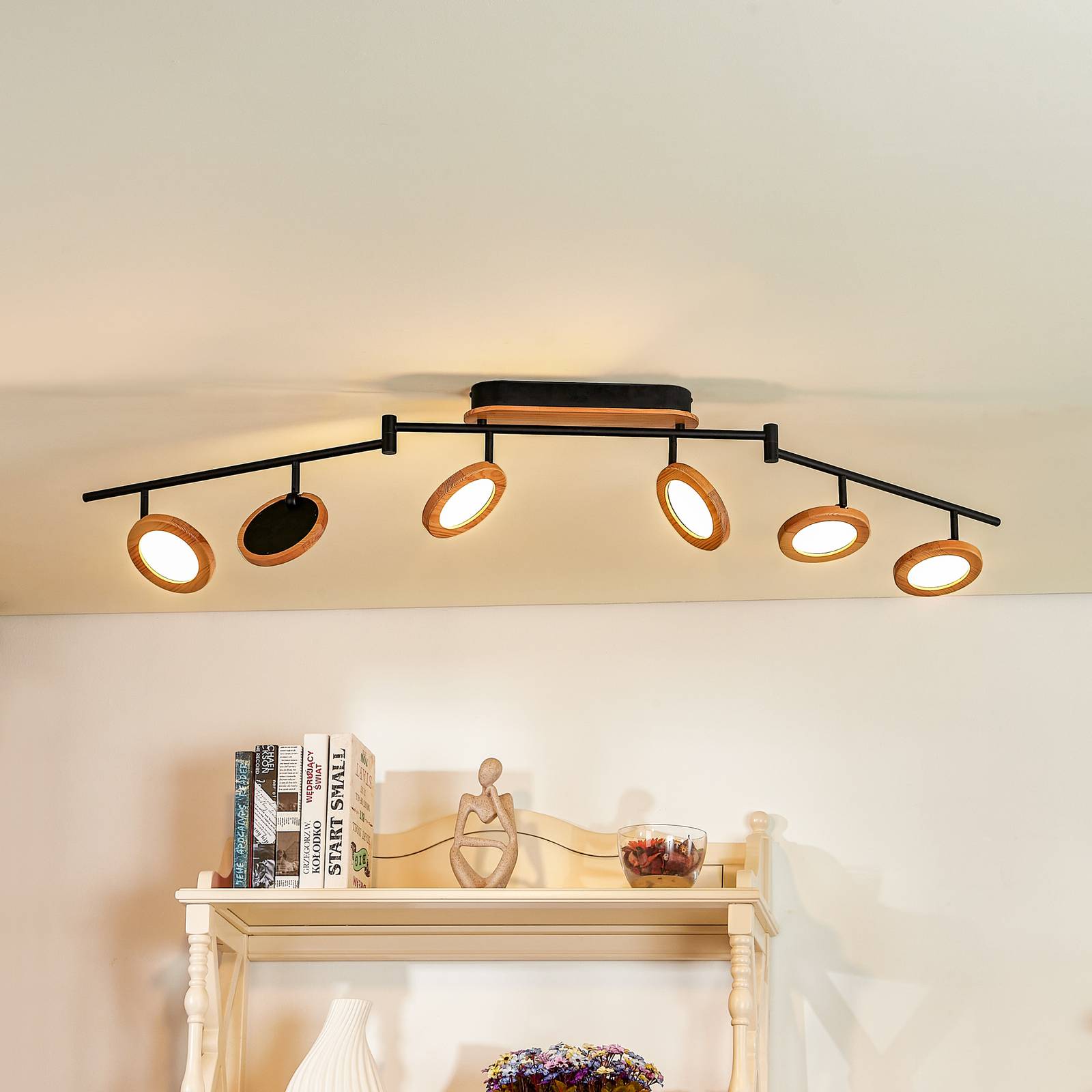 foto del prodotto faretto led lindby manel, legno, lunghezza 152 cm, a 6 luci