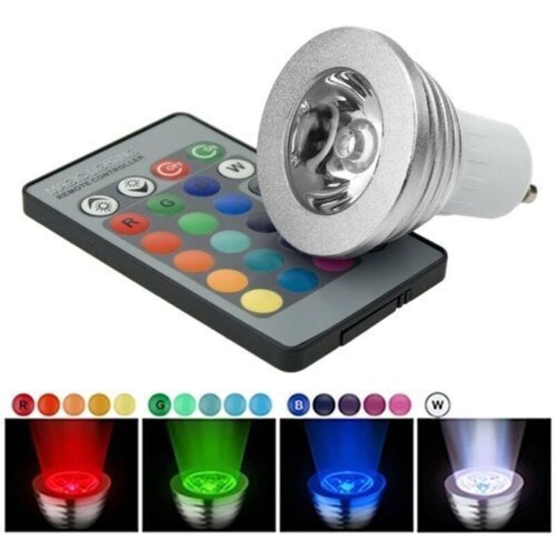 foto del prodotto faretto led luce rgb programmabile effetti e multicolore gu10 3w con telecomando