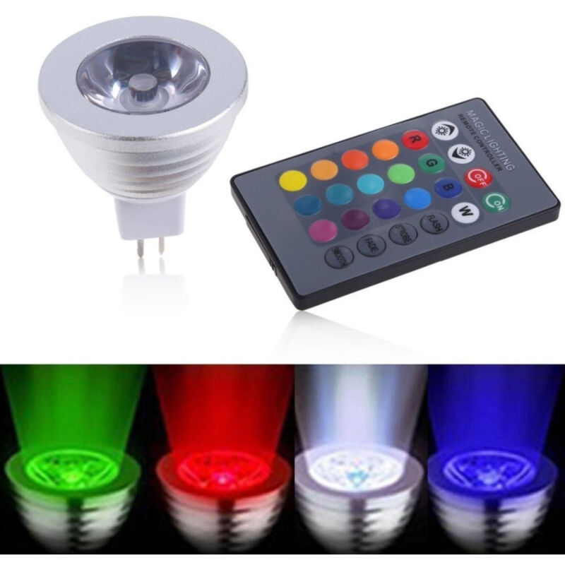 foto del prodotto faretto led luce rgb programmabile multicolor e27 gu10 e14 mr16 con telecomando mr16 trade shop traesio