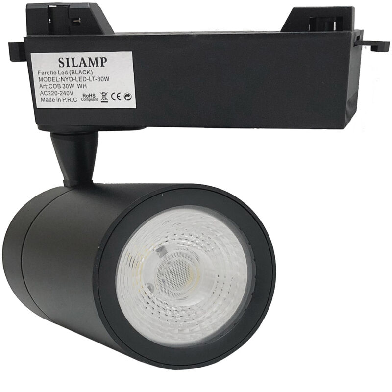 foto del prodotto faretto led nero a binario 30w monofase faro super compatto cob fb 24 30wluce calda 3000k