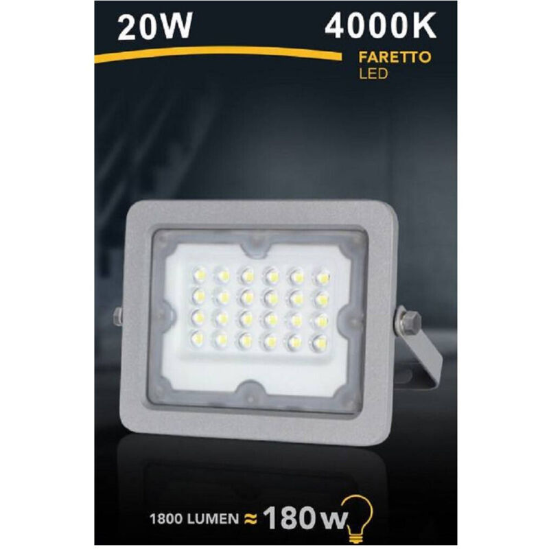 foto del prodotto faretto led proiettore slim esterno grigio 20w ip65 luce 6500k 4000k 3000k fs20w bianco naturale trade shop traesio