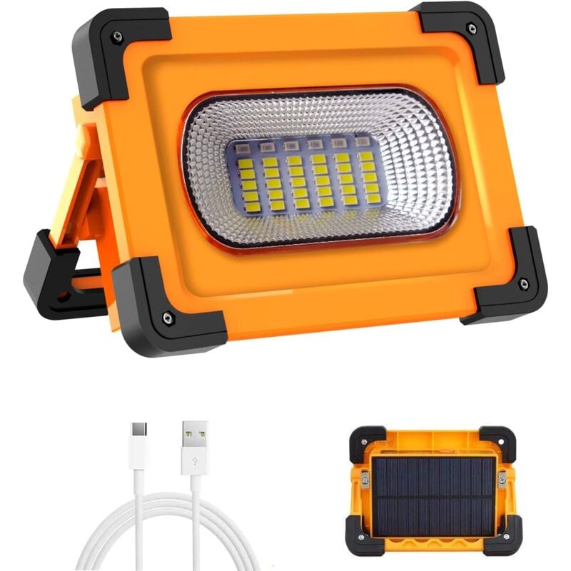 foto del prodotto faretto led ricaricabile da 40 w, 36 led, 4 modalit , base magnetica, usb, alimentazione solare, ip65 impermeabile. ideale per campeggio, pesca,