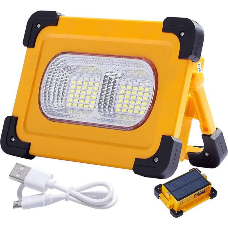 foto del prodotto faretto led ricaricabile da 80 w, luce da lavoro solare portatile a 4 modalit con usb, faretto di emergenza impermeabile per lavori edili con