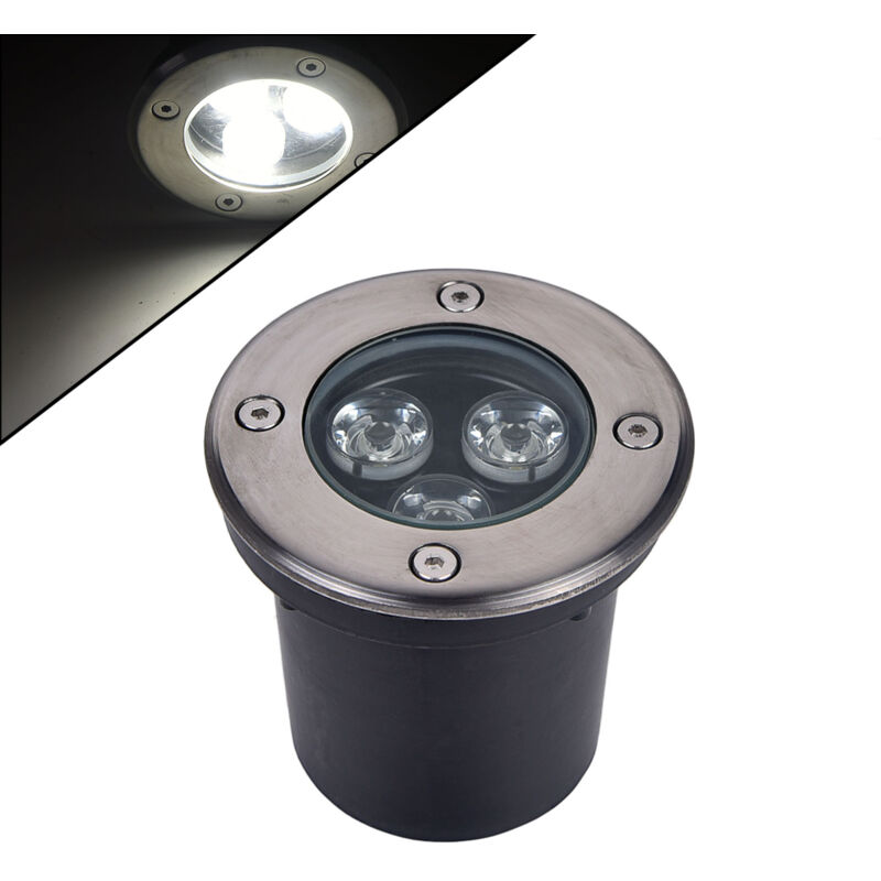 foto del prodotto faretto led segnapasso calpestabile 3w luce naturale 4000k ip65 in acciaio e vetro temperato ideale per vialetti giardini e ingressi