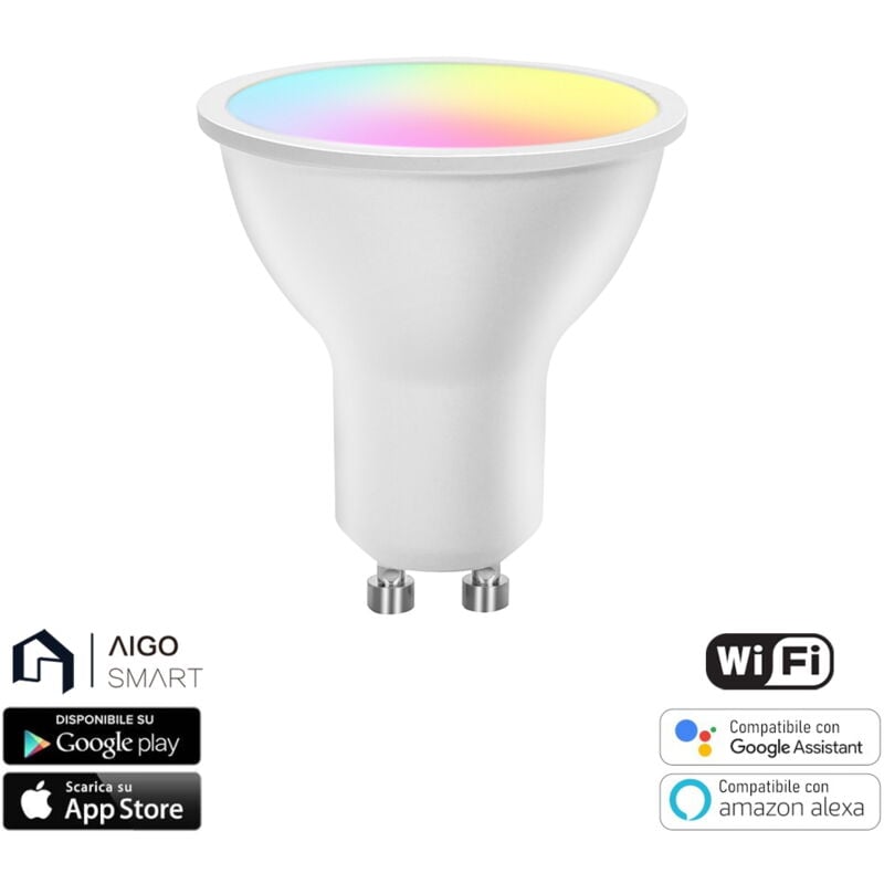 foto del prodotto faretto led smart gu10 4,9w wifi rgb cct luce regolabile e dimmerabile aigostar