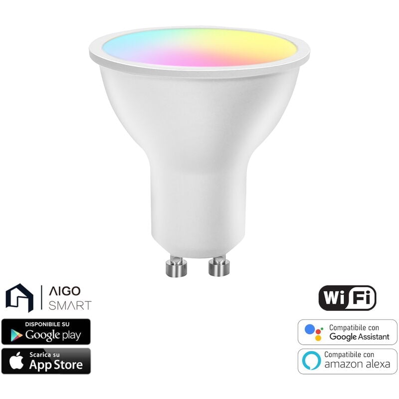 foto del prodotto faretto led smart gu10 6,5w wifi rgb cct luce regolabile e dimmerabile aigostar
