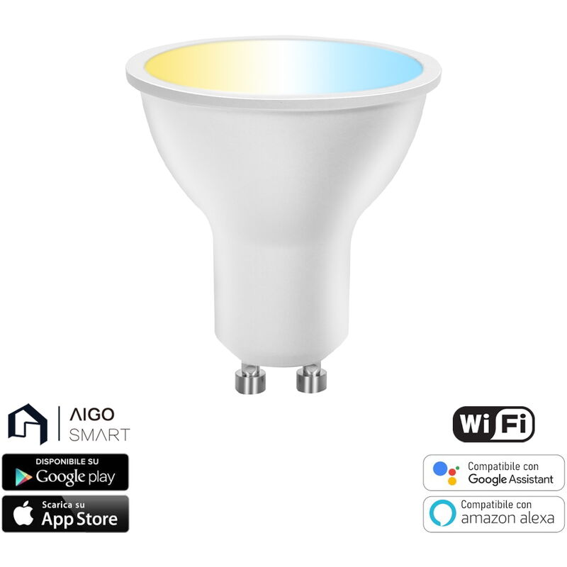 foto del prodotto faretto led smart gu10 6w wifi cct luce regolabile e dimmerabile aigostar