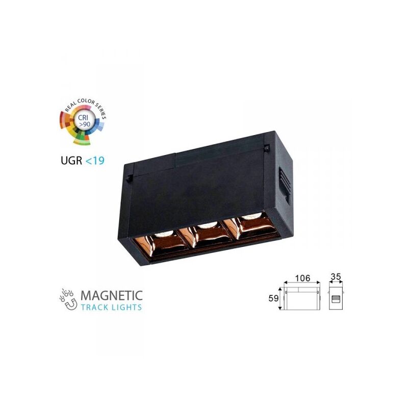 foto del prodotto faretto led spotlight 3x1w 24v caldo 3000k cri 90 ugr 19 per sistema binario magnetico sku 7960