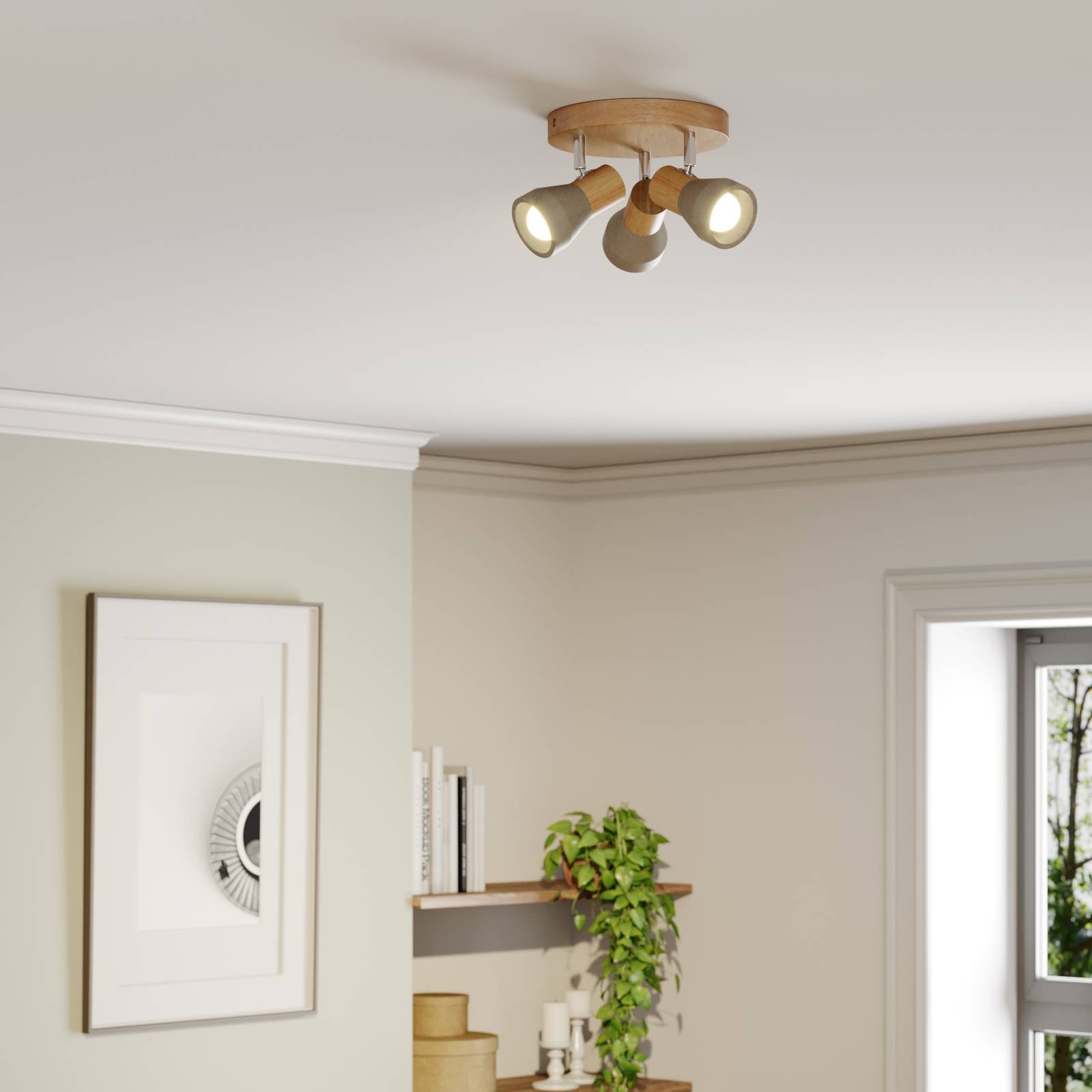foto del prodotto faretto lindby filiz, a 3 luci, 20 cm, legno, cemento, e14