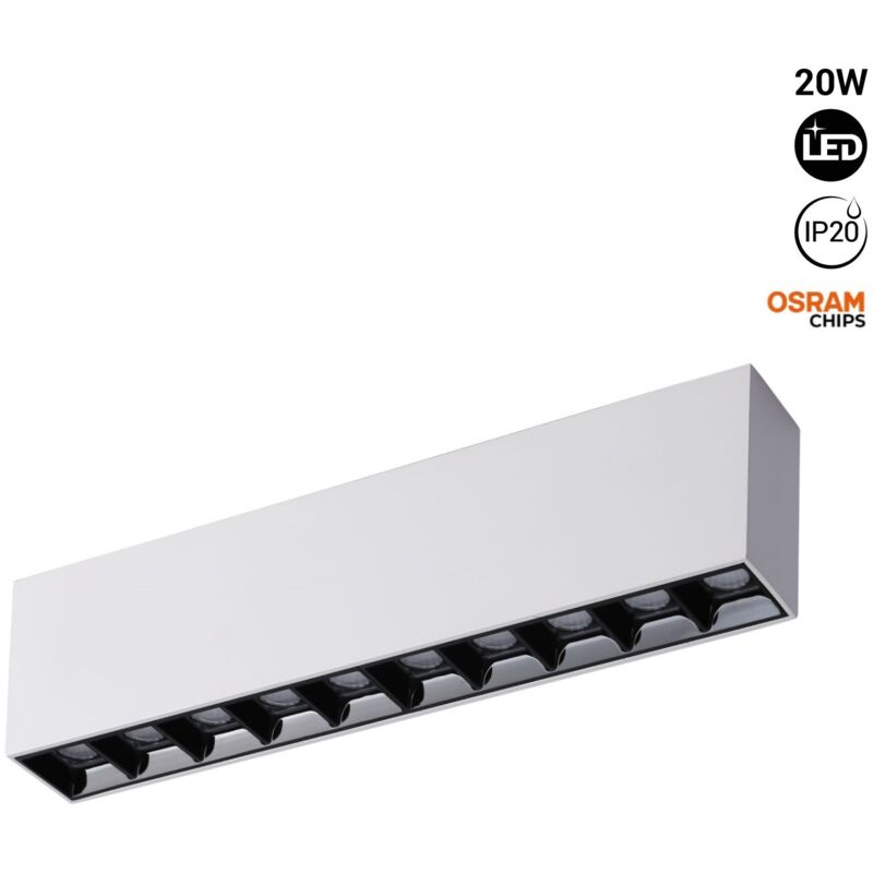 foto del prodotto faretto lineare led bianco da superficie 20w ugr18 cri90 bianco neutro