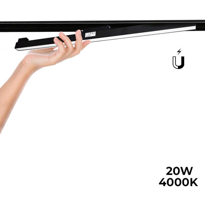 foto del prodotto faretto lineare led opalino a binario magnetico 48v 20w nero bianco neutro