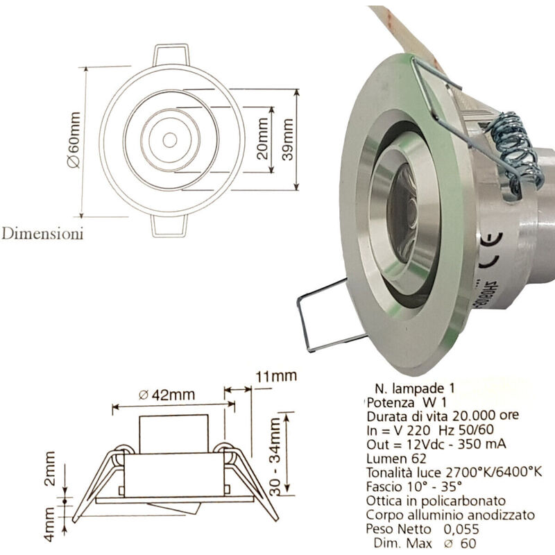 foto del prodotto faretto luce calda a led mini 1 w spot orientabile alette segnapasso con driver