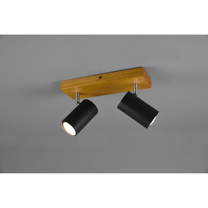 foto del prodotto faretto marley 2 spot gu10 nero e legno l26 cm trio lighting