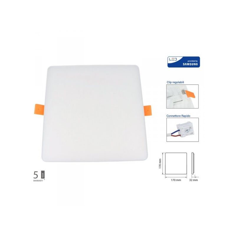 foto del prodotto faretto pannello led da incasso quadrato senza bordo 18w bianco caldo foro adattabile da 75mm a 150mm sku 736