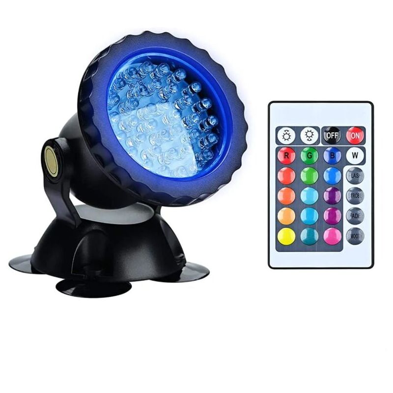 foto del prodotto faretto per acquario rgb, illuminazione subacquea sommergibile per pesci, lampada led impermeabile ip68, luce ad angolo regolabile con telecomando