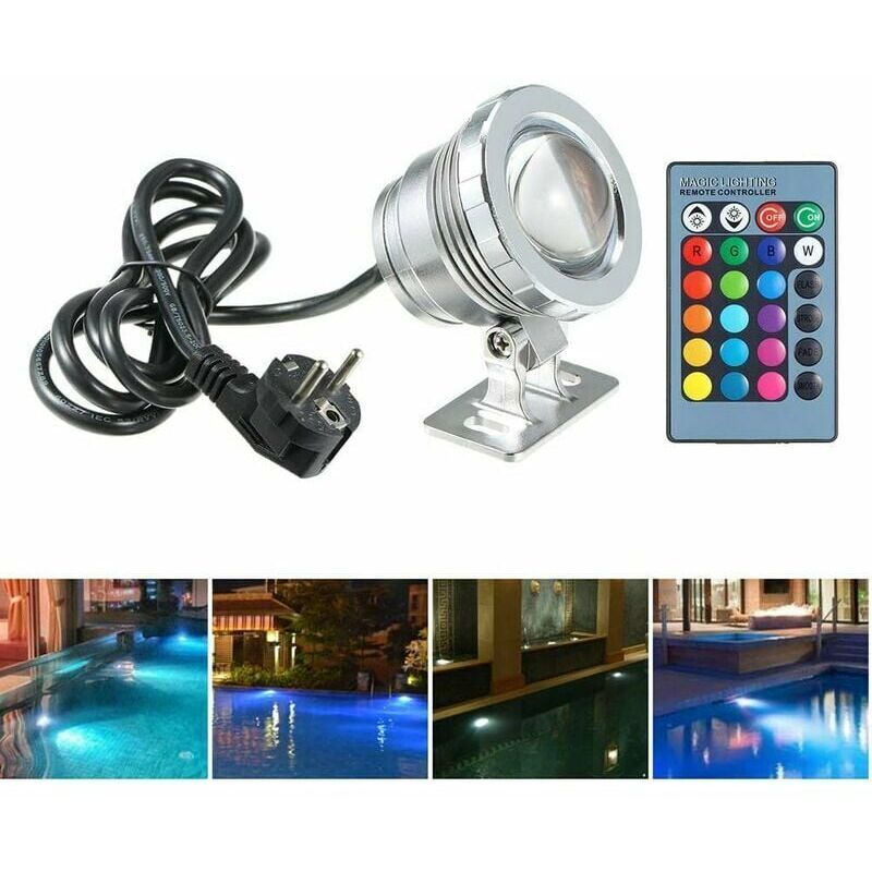 foto del prodotto faretto per piscina da 10 w con telecomando, 4 modalit , rgbw ip68, 85 265 v, led, lampada subacquea per acquario, faretto per illuminazione