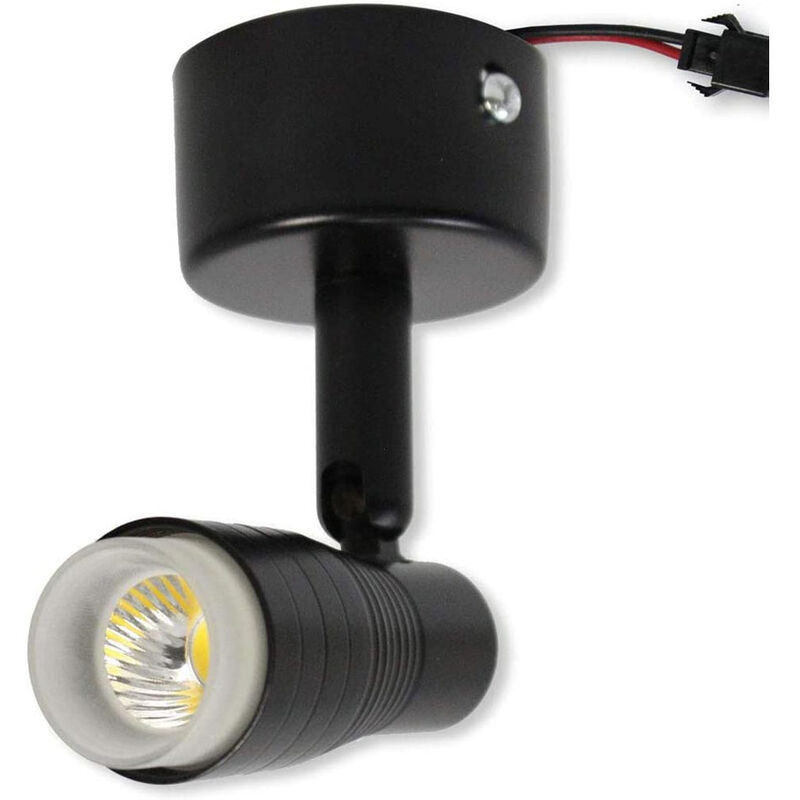 foto del prodotto faretto proiettore led cob 3 watt con staffa orientabile applique da soffitto o parete scocca nera luce fredda 6500 k