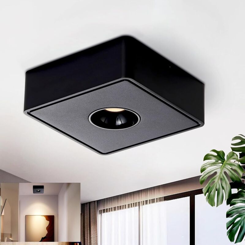 foto del prodotto faretto quadrato a superficie, 132x132 mm, nero, 7w faretto a soffitto, faretto a soffitto in alluminio, illuminazione a soffitto, 3000 kelvin,