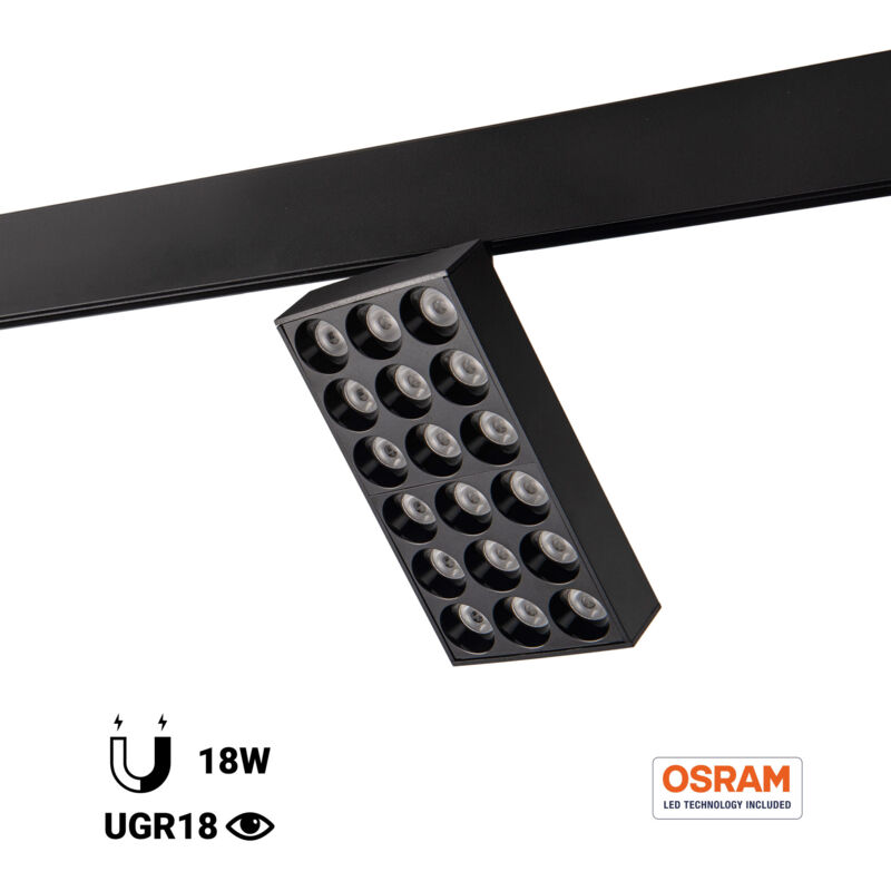 foto del prodotto faretto quadrato led per binario magnetico 48v 18w cri90 bianco neutro