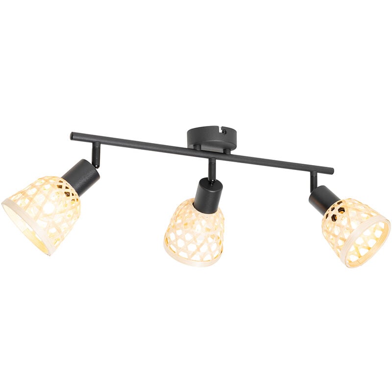 foto del prodotto faretto rayan orientale bamboo,acciaio legno nero oblungo max. 3 x watt qazqa