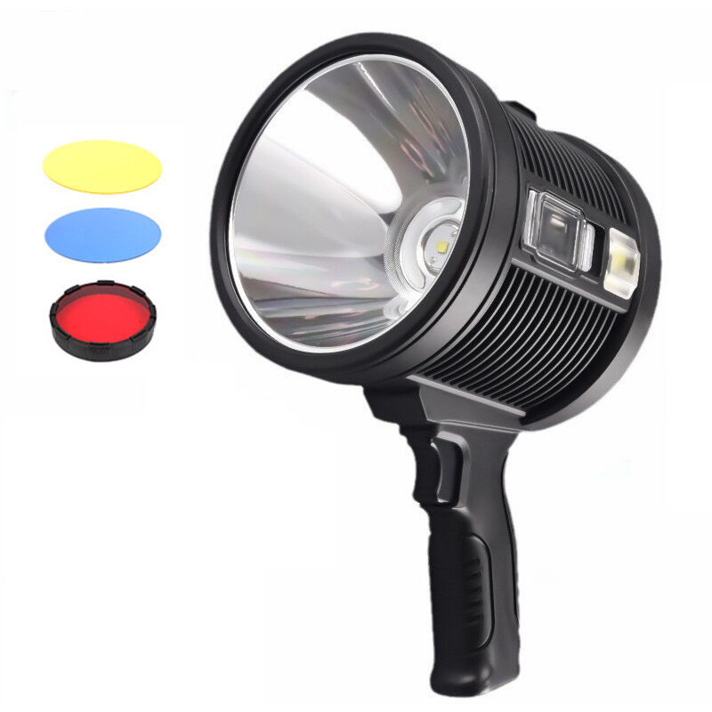 foto del prodotto faretto ricaricabile, torcia led luminosa da 2200 lumen, torcia a lunga durata, faretti per esterni con pannelli solari per caccia, campeggio,
