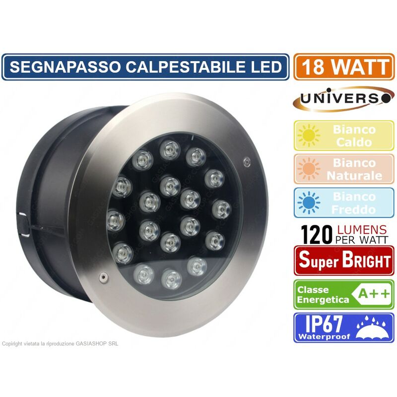 foto del prodotto faretto segnapasso calpestabile led da interramento 18 watt smd power led ip67 colore luce bianco freddo