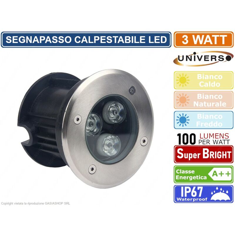 foto del prodotto faretto segnapasso calpestabile led da interramento 3 watt smd power led ip67 colore luce bianco freddo