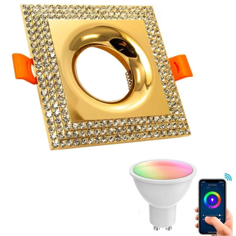 foto del prodotto faretto smart incasso quadrato brillantini led 5w gu10 rgb wifi alexa google home oro trade shop traesio