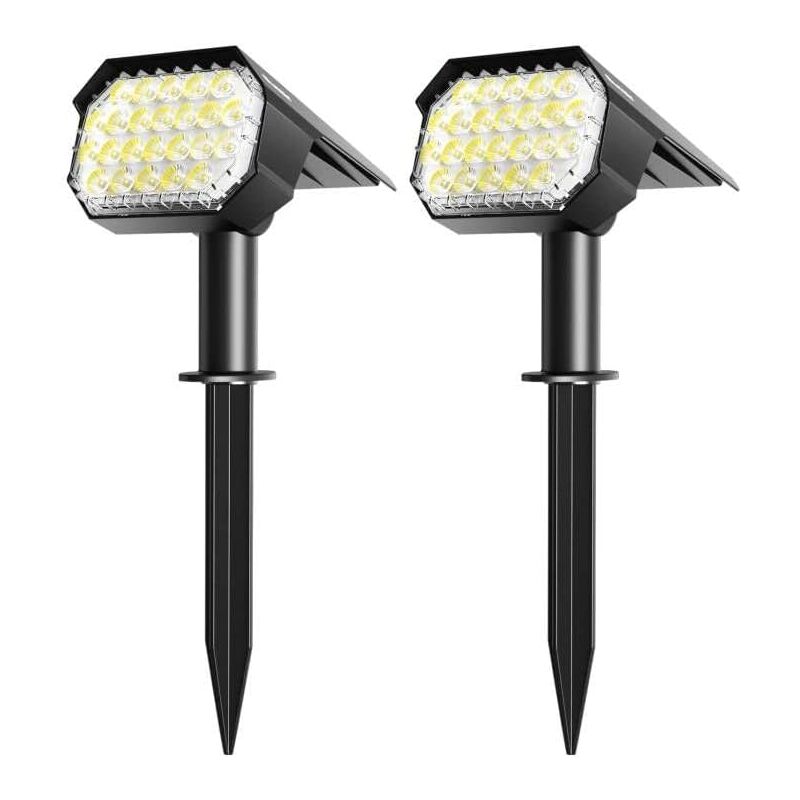 foto del prodotto faretto solare impermeabile per esterni set da 2, lampada per giardino, vialetto, garage, terrazza, cortile, potente proiettore solare da terra