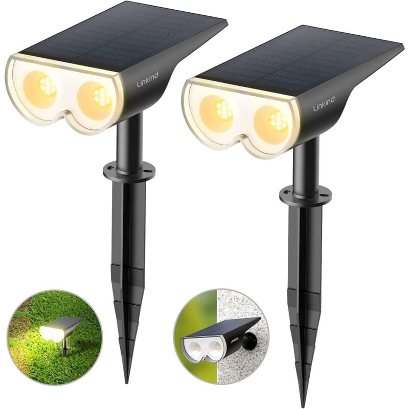 foto del prodotto faretto solare per esterni, luce solare a led impermeabile ip67, faretto solare con 2 modalit di illuminazione per luce calda in giardini, cortili,
