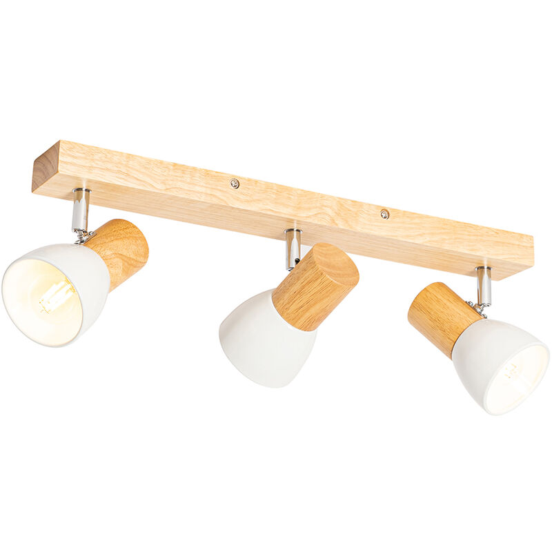 foto del prodotto faretto thorin rustico legno,acciaio legno bianco allungato max. 3 x watt qazqa