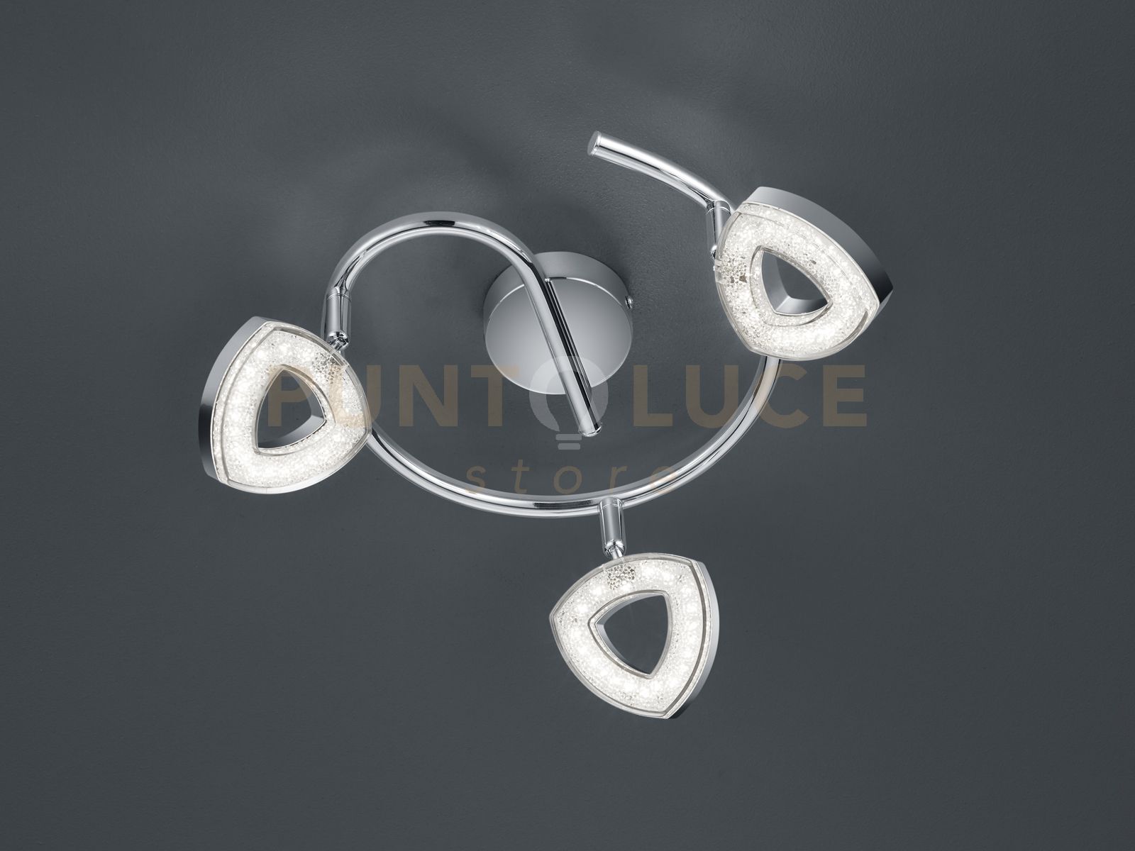 foto del prodotto faretto tours girandola 3 spots led integrati in diffusore triangolo cromato r82139106