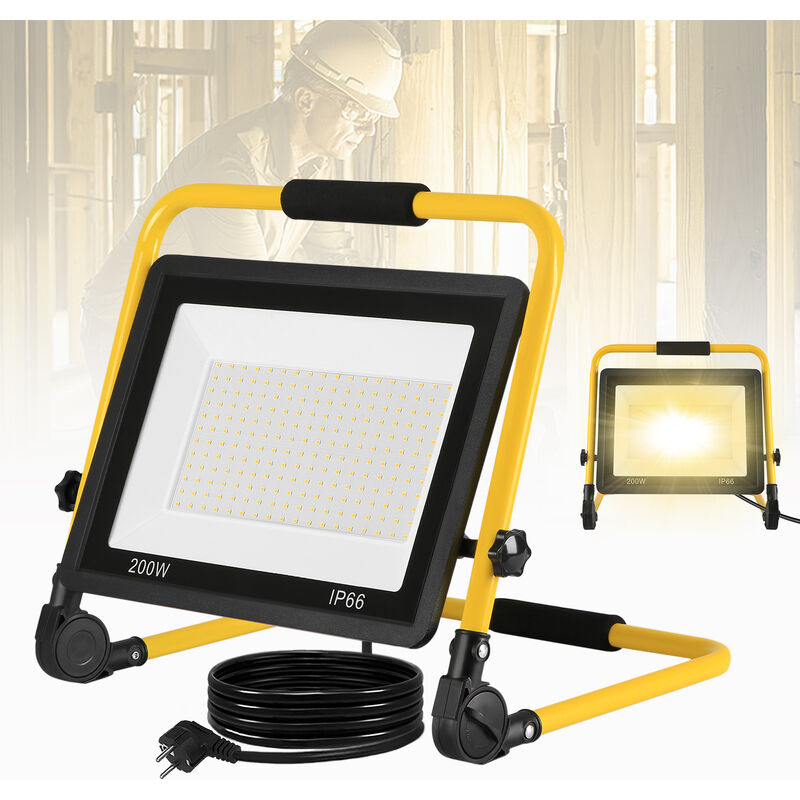 foto del prodotto fari portatili led faretto da costruzione 200w bianco caldo luce da lavoro lampada da lavoro luce di rete cavo proiettore impermeabile ip66 hengmei