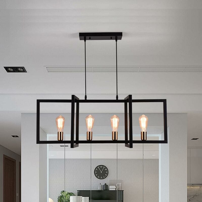 foto del prodotto farmhouse lampadario metallo opaco moderna lampada a sospensione plafoniera rustica nera 4 luci ganeed