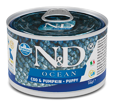 foto del prodotto farmina cane n amp d ocean puppy mini merluzzo amp zucca lattina 140 gr