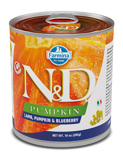 foto del prodotto farmina cane n amp d pumpkin adulto agnello, zucca amp mirtillo lattina 285 gr
