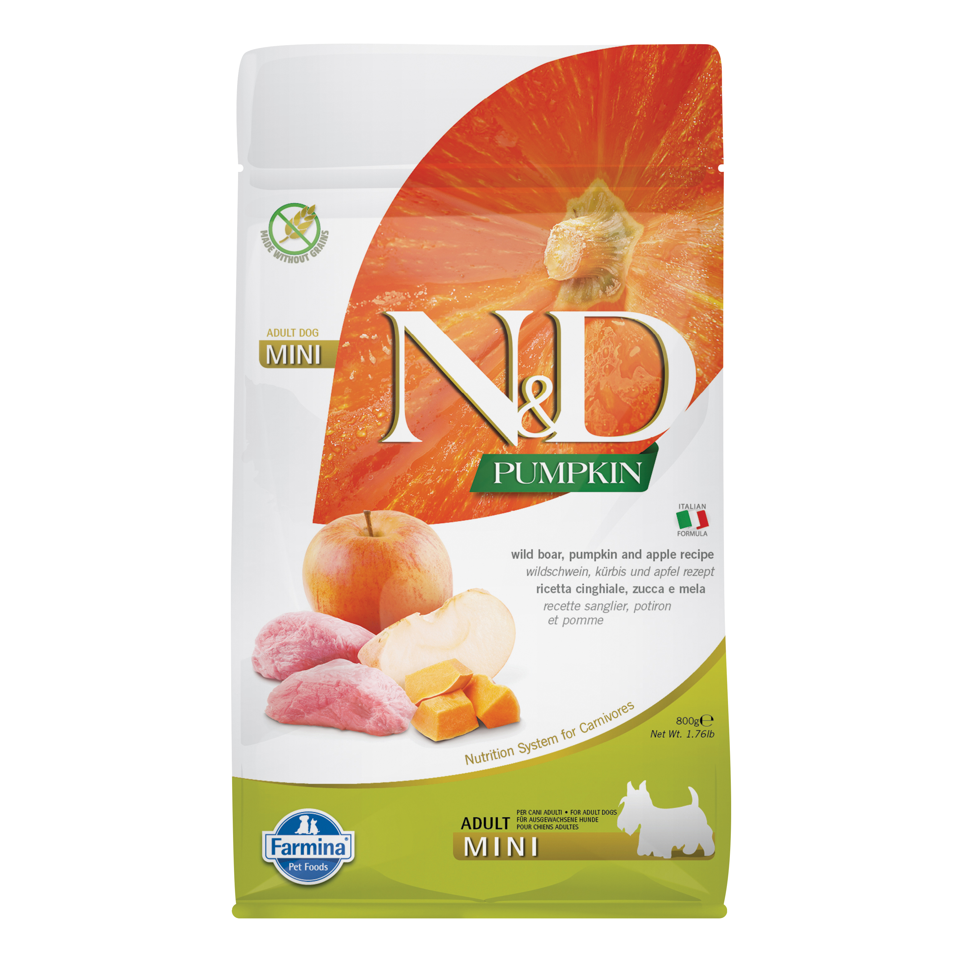 foto del prodotto farmina cane n&amp;d pumpkin adulto mini cinghiale, zucca &amp; mela 800 gr