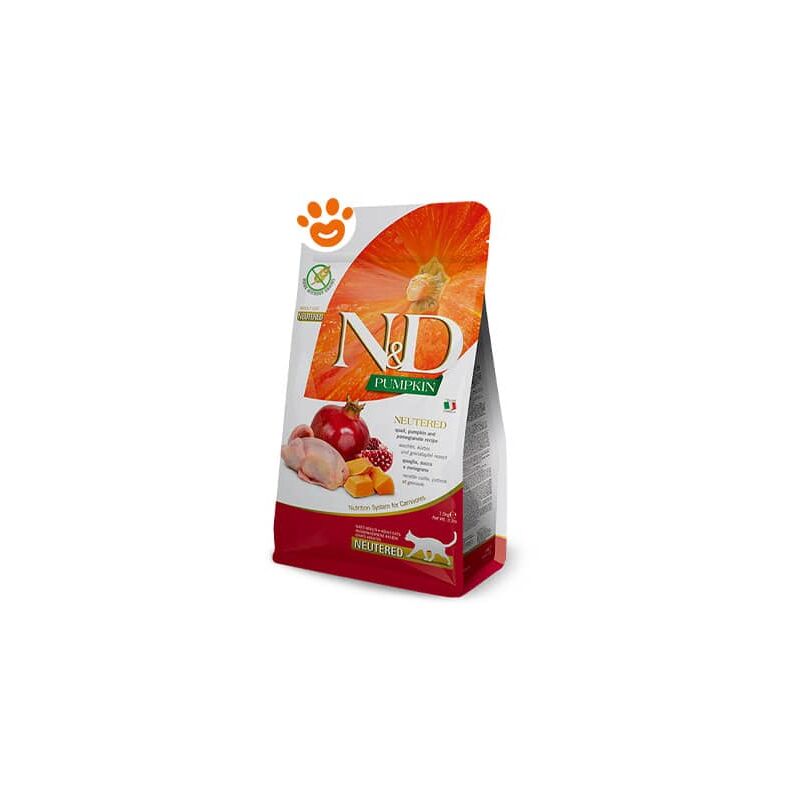 foto del prodotto farmina cat n d pumpkin neutered adult quaglia zucca e melograno cat n d pumpkin neutered adult quaglia zucca e melograno sacco da 5 kg