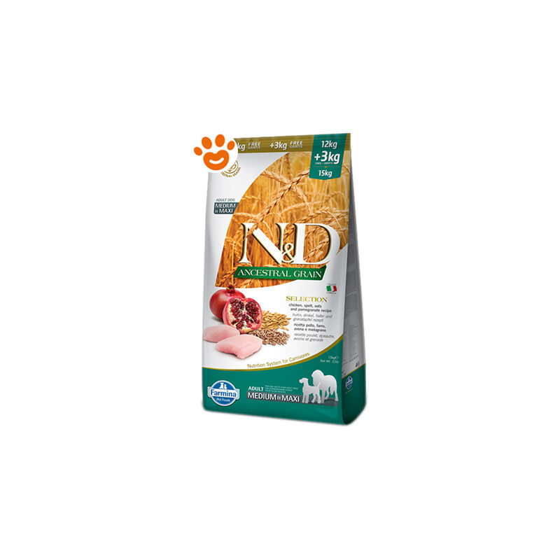 foto del prodotto farmina dog n d ancestral grain selection adult medium maxi pollo e melograno dog n d ancestral grain selection adult medium maxi pollo e melograno