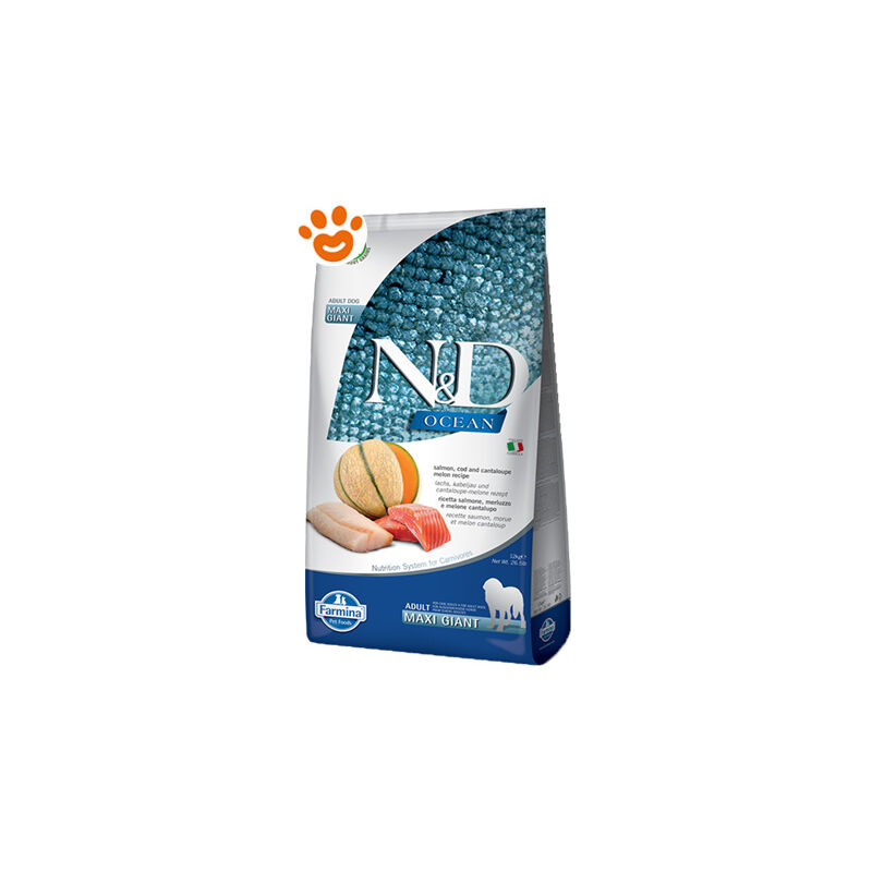 foto del prodotto farmina dog n d ocean adult maxi giant salmone merluzzo e melone dog n d ocean adult maxi giant salmone merluzzo e melone sacco da 12 kg