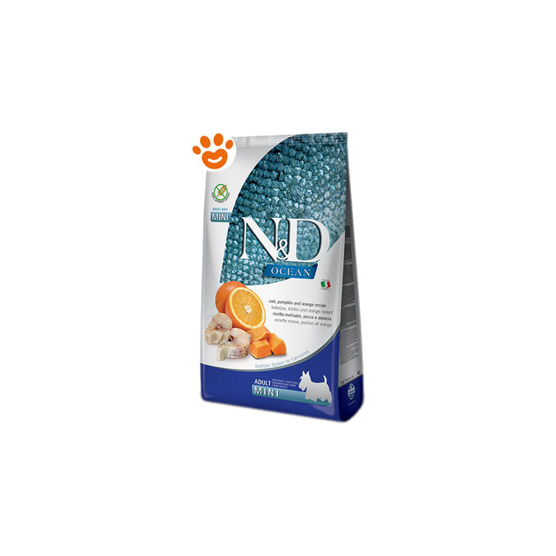 foto del prodotto farmina dog n d ocean adult mini con merluzzo, zucca e arancia dog n d ocean adult mini con merluzzo, zucca e arancia sacco da 800 gr
