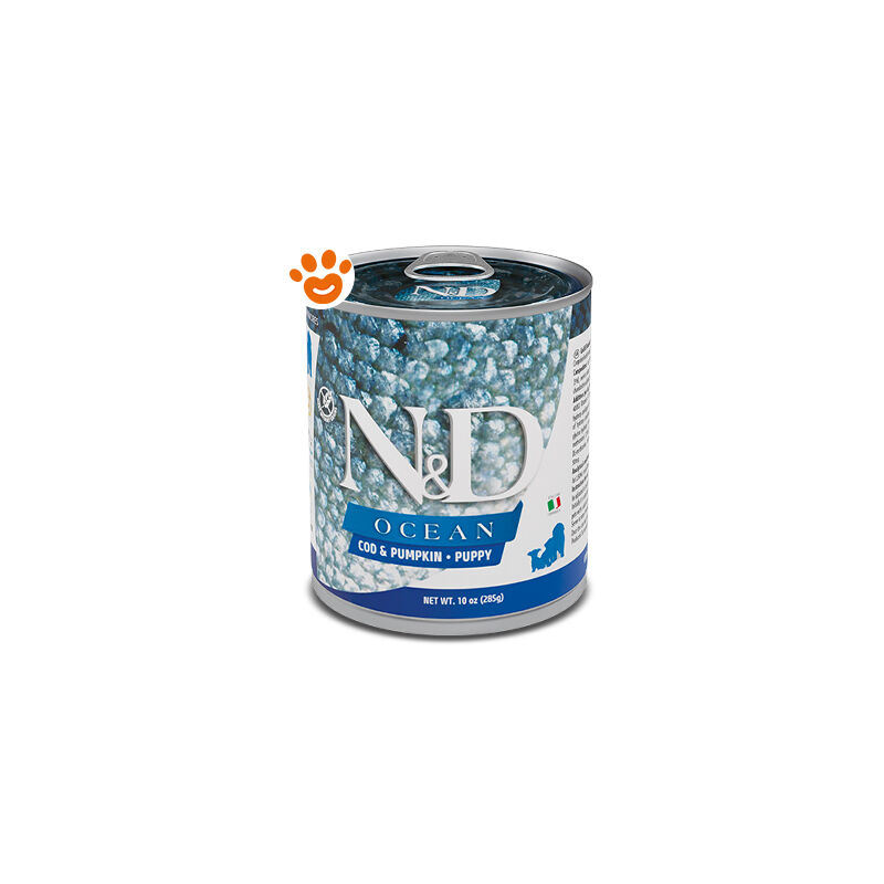 foto del prodotto farmina dog n d ocean puppy merluzzo e zucca lattina da 285 gr
