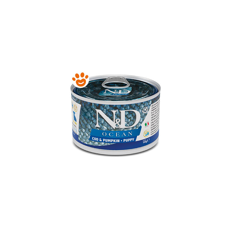 foto del prodotto farmina dog n d ocean puppy mini merluzzo e zucca dog n d ocean puppy mini merluzzo e zucca lattina da 140 gr