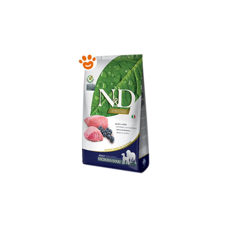 foto del prodotto farmina dog n d prime adult medium maxi grain free agnello e mirtillo dog n d prime adult medium maxi grain free agnello e mirtillo sacco da 12 kg