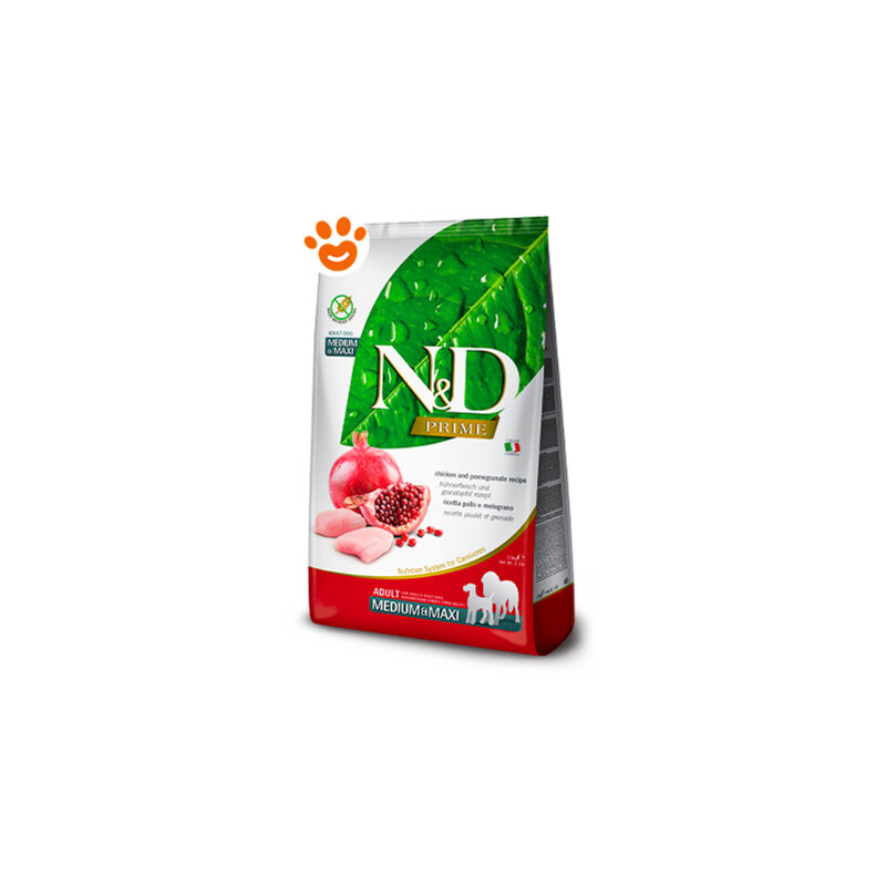 foto del prodotto farmina dog n d prime adult medium maxi grain free pollo e melograno dog n d prime adult medium maxi grain free pollo e melograno sacco da 12 kg